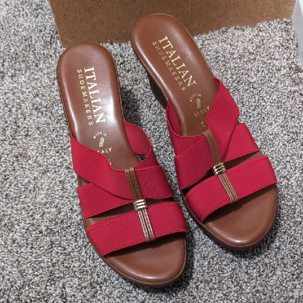 Italian Shoemakers Red Sandals with Metallic Accents